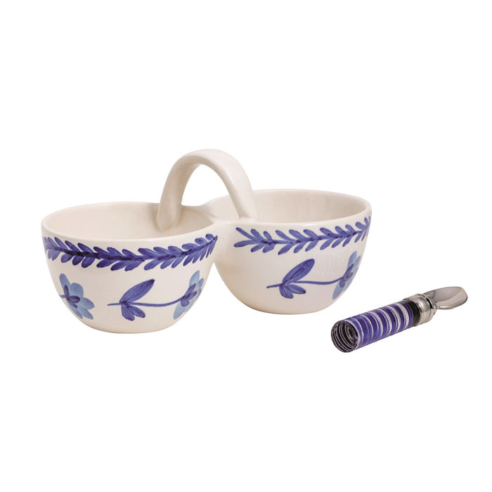 Blue Floral Double Tidbit Set