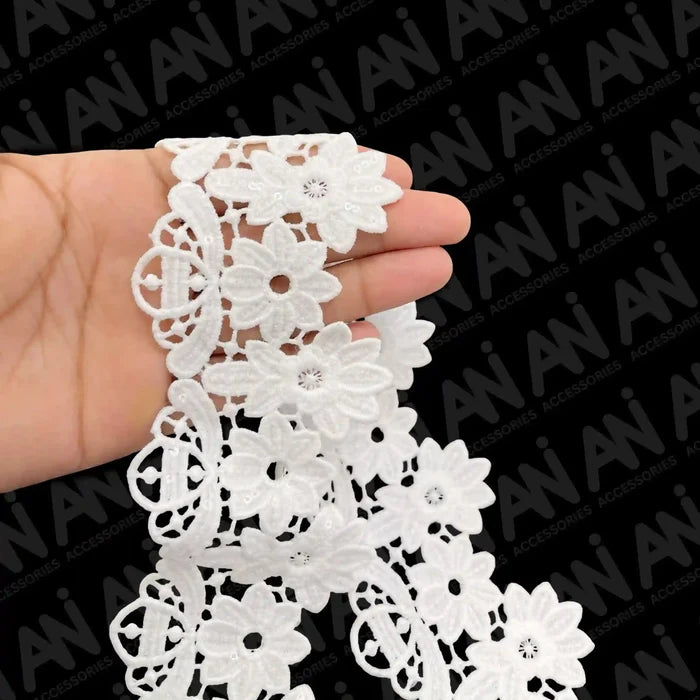 Broad Scalloped Floral Borders Sequins Lace | 2 Meter