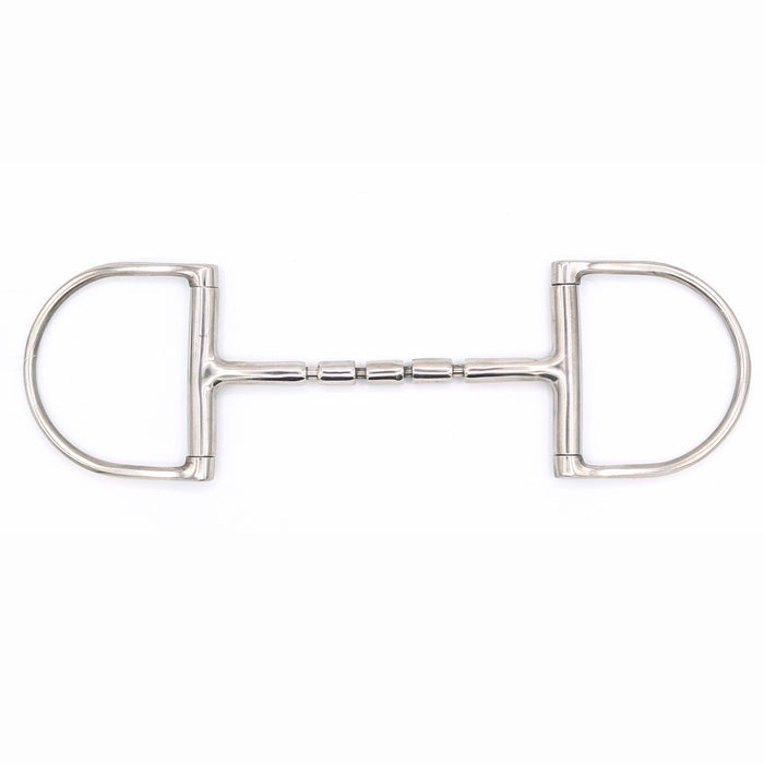 Stainless steel Hunter Dee bit with a 3‑barrel mullen mouthpiece and independently moving D‑shaped cheeks, shown on a white background.