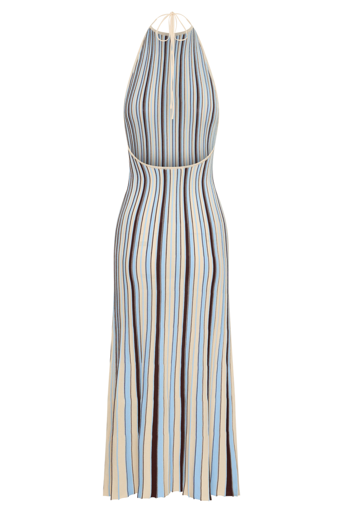 Dalani Halterneck Knit Midi Dress - Blue/Chocolate
