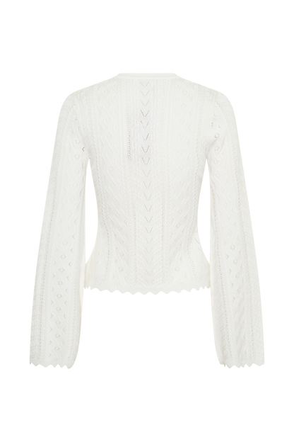 Darlene Pointelle Knit Long Sleeve Top - White