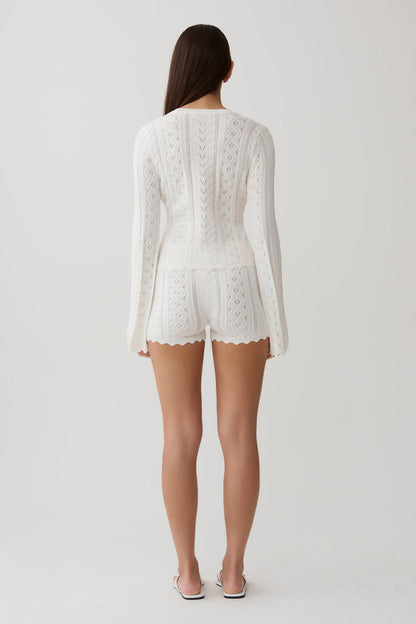 Darlene Pointelle Knit Shorts - White