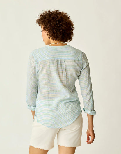 Dylan Gauze Shirt: Lagoon Stripe - FINAL SALE