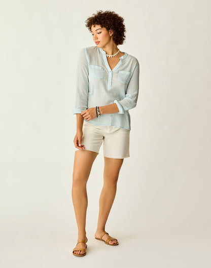 Dylan Gauze Shirt: Lagoon Stripe - FINAL SALE