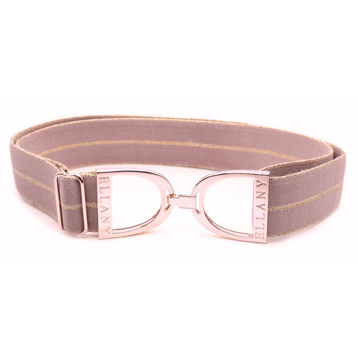 lilac pink belt with rose gold metallic stripe and buckle on a white background.