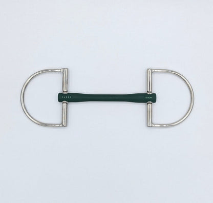 Fager Nicole Soft Rubber Dee Bit in dark green TPU mouthpiece with stainless steel D‑rings, size 13.5 cm