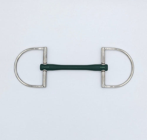 Fager Nicole Soft Rubber Dee Bit in dark green TPU mouthpiece with stainless steel D‑rings, size 13.5 cm