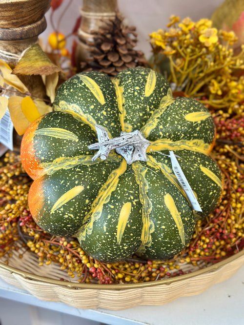 Faux green fall fun pumpkin 4.5 inch for farmhouse transitional fall home decor from Magnolias Home Decor