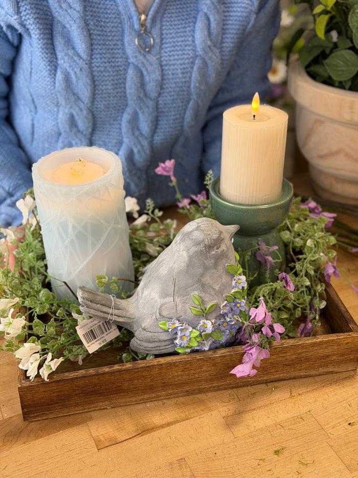 Close-up of violet flower candle ring -2 styles detail from Magnolias Home Decor
