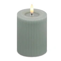 Wax green stripe Fia LED flameless candle 3 x 4 inch with timer for transitional home decor from Magnolias Home Decor