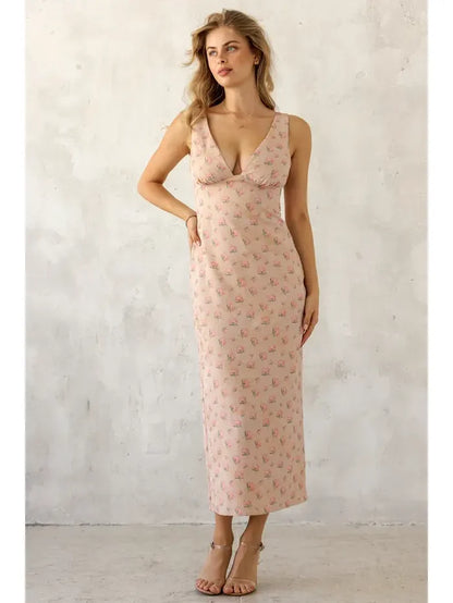 Fitted Floral Sleeveless Midi Dress