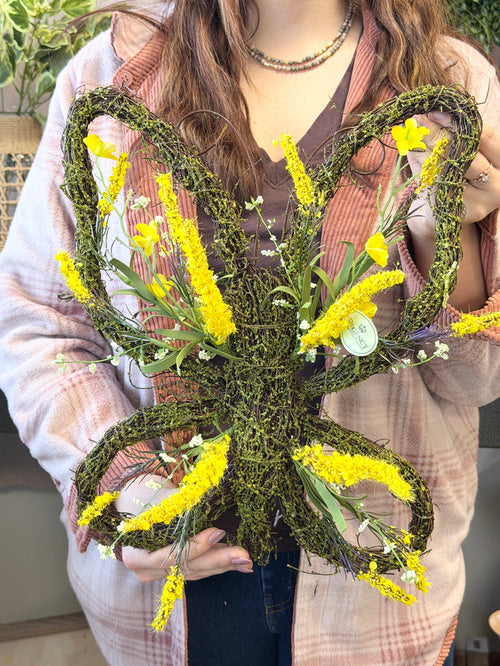 Floral twig moss butterfly wreath for farmhouse Spring home decor from Magnolias Home Decor