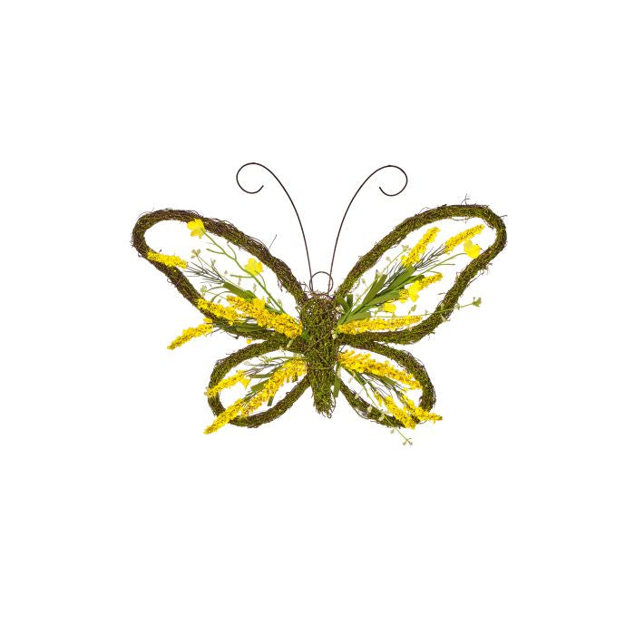 Close-up of floral twig moss butterfly wreath detail from Magnolias Home Decor
