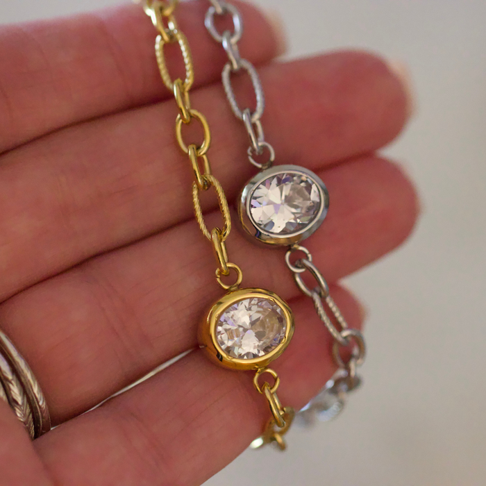 Gold Maren Crystal Link Bracelet Water Resistant Non Tarnish