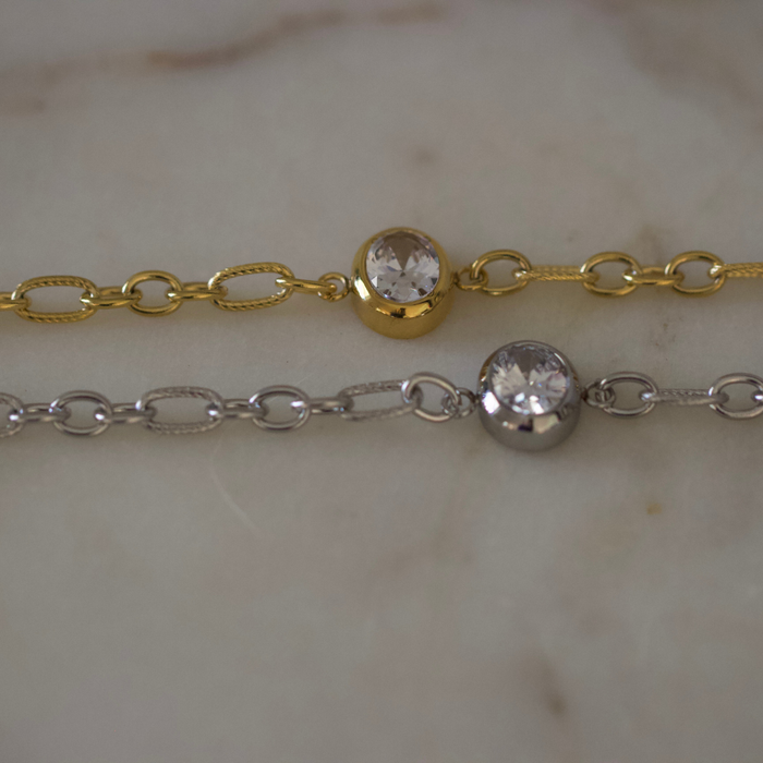 Gold Maren Crystal Link Bracelet Water Resistant Non Tarnish