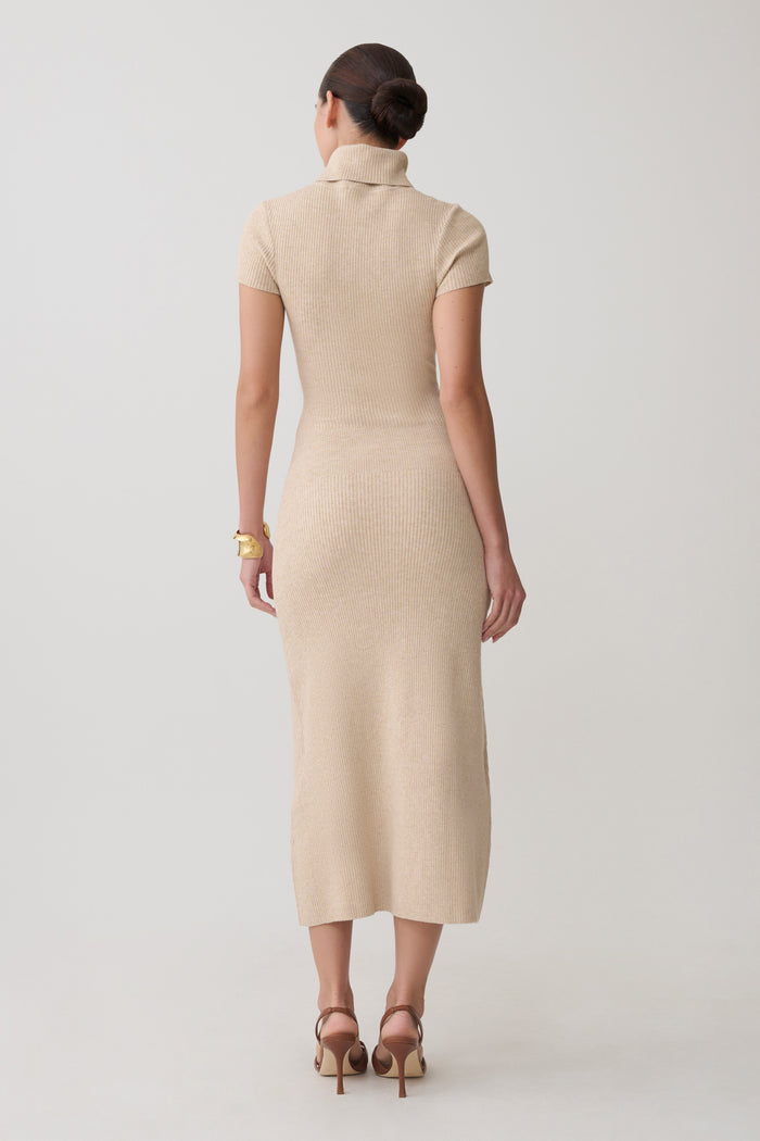Goldie High Neck Knit Midi Dress - Camel
