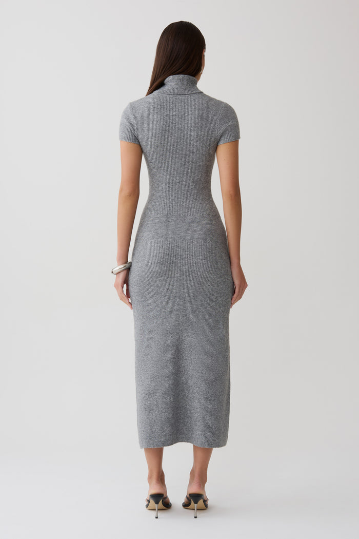 Goldie High Neck Knit Midi Dress - Grey Marle