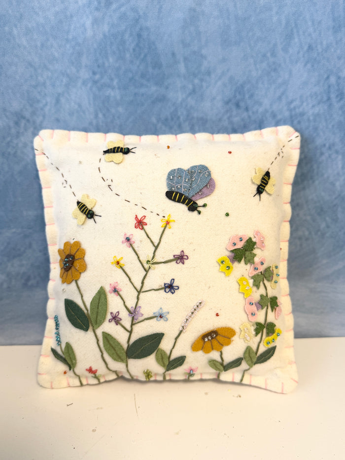 Handmade Fabric Butterfly & Bee Pillow