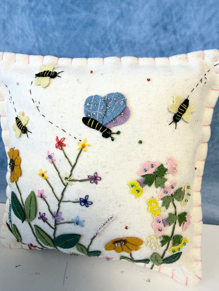 Handmade Fabric Butterfly & Bee Pillow