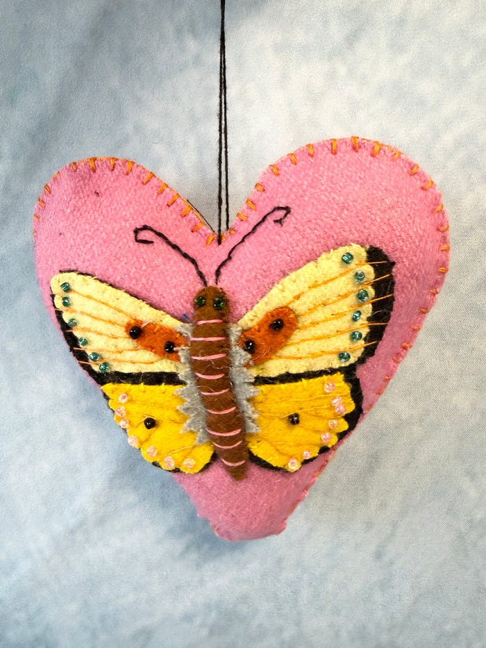 Handmade Fabric Pink Heart & Butterfly