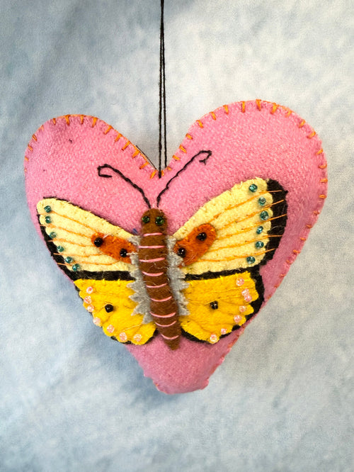 Handmade Fabric Pink Heart & Butterfly