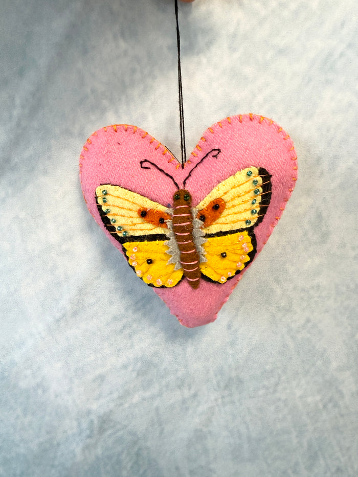 Handmade Fabric Pink Heart & Butterfly