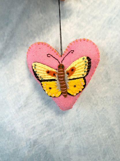 Handmade Fabric Pink Heart & Butterfly