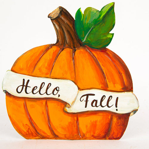 Metal hello fall banner pumpkin stake for farmhouse traditional fall home decor from Magnolias Home Decor