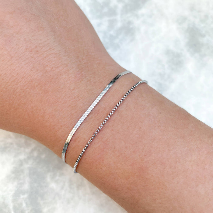 Herringbone Dainty Silver Bracelets - Waterproof