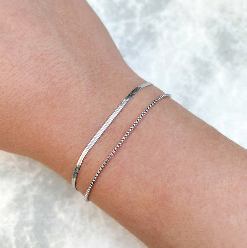Herringbone Dainty Silver Bracelets - Waterproof