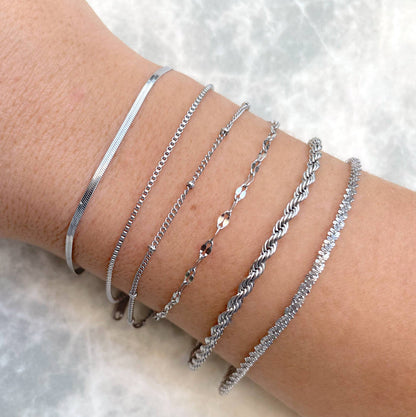 Herringbone Dainty Silver Bracelets - Waterproof