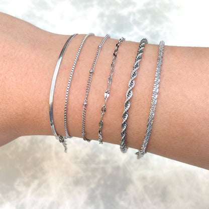 Herringbone Dainty Silver Bracelets - Waterproof