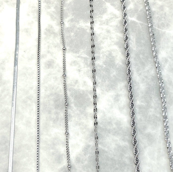 Herringbone Dainty Silver Bracelets - Waterproof