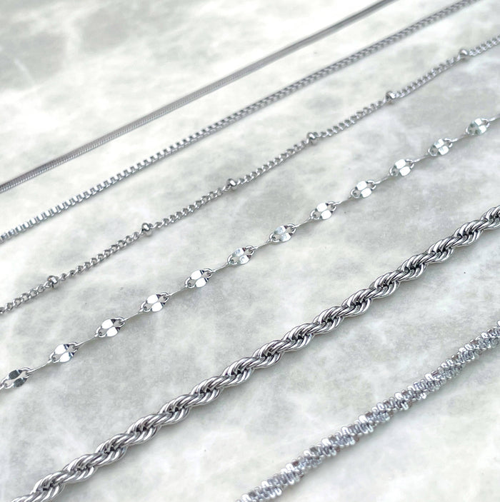 Herringbone Dainty Silver Bracelets - Waterproof