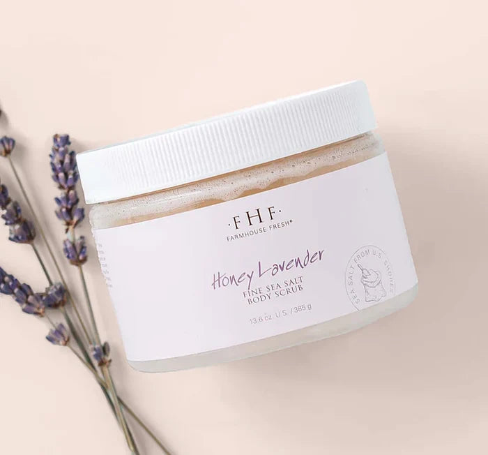FarmHouse Fresh honey lavender fine sea salt exfoliating body scrub for self-care gift from Magnolias Home Decor