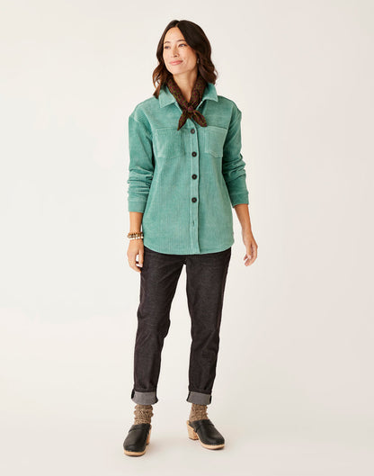 Hudson Stretch Cord Shacket: Forest - FINAL SALE