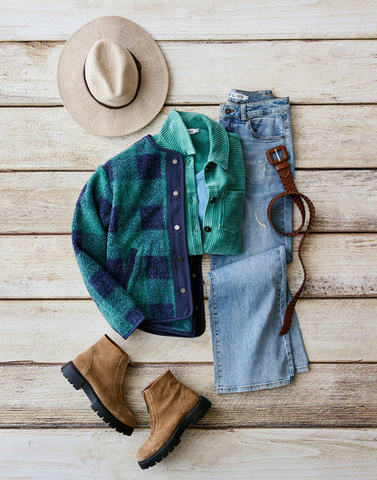 Hudson Stretch Cord Shacket: Forest - FINAL SALE