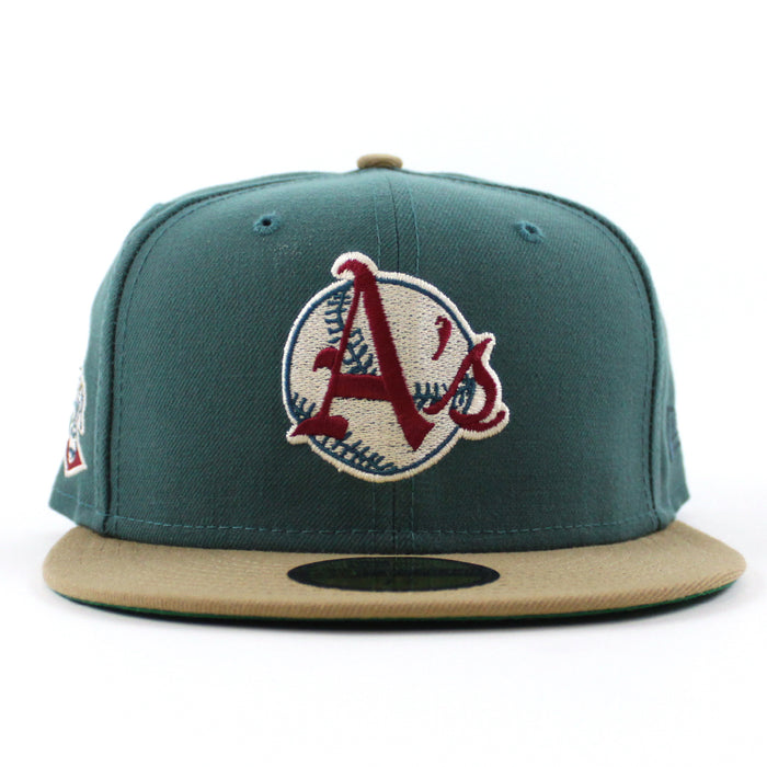 KANSAS CITY ATHLETICS Elephant New Era 59Fifty Fitted Hat (Pine Khaki Green Under Brim)