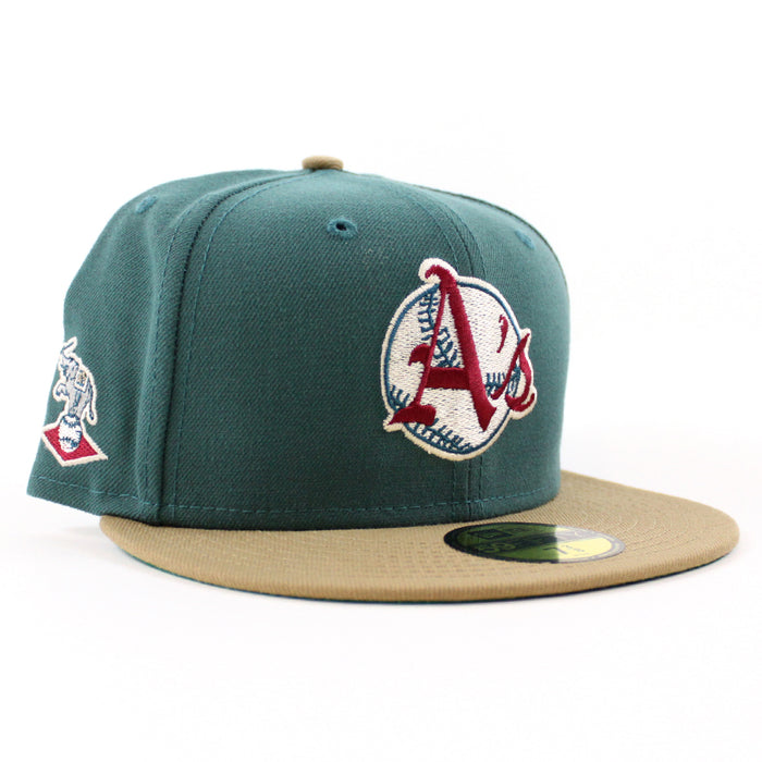 KANSAS CITY ATHLETICS Elephant New Era 59Fifty Fitted Hat (Pine Khaki Green Under Brim)