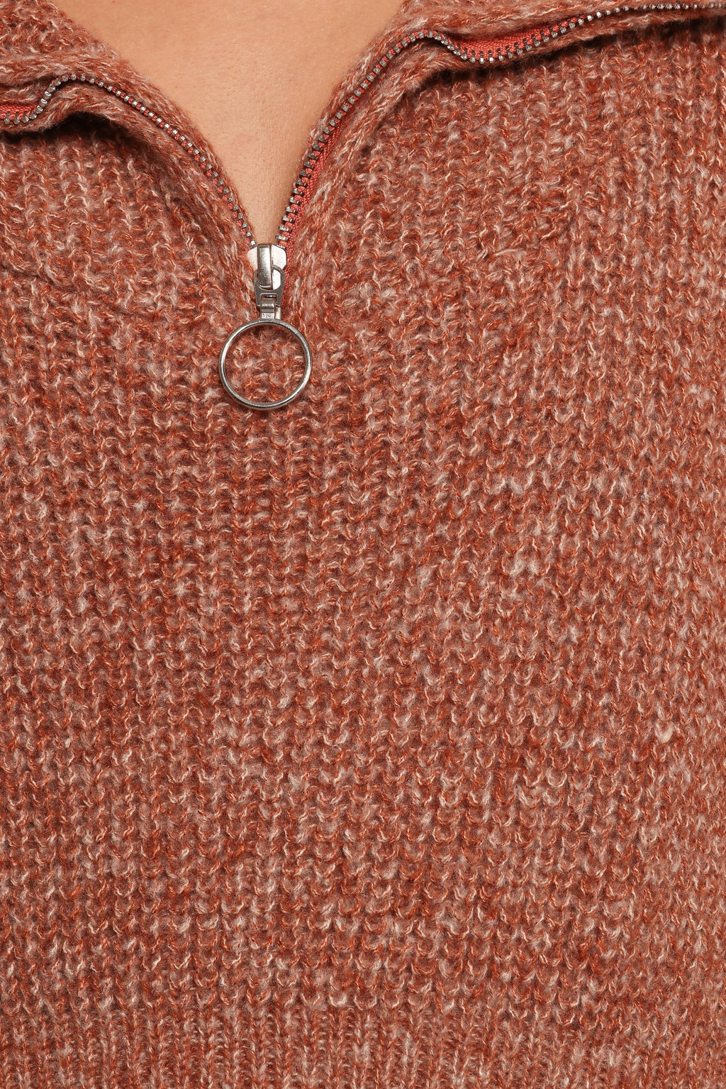 Hallow Collar Quarter Zip Sweater - Brown