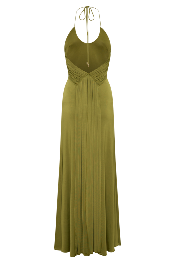 Maely Gathered Slinky Maxi Dress - Olive
