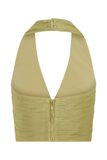 Makena Gathered V Neck Top - Green