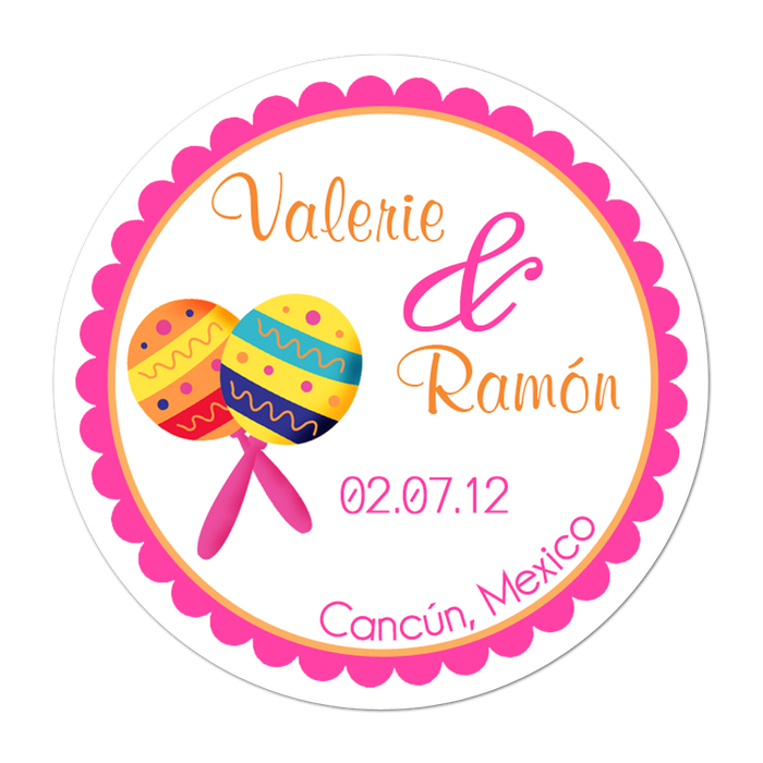 Maracas Fiesta Personalized Sticker Wedding Stickers - INKtropolis
