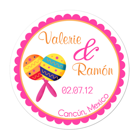 Maracas Fiesta Personalized Sticker Wedding Stickers - INKtropolis