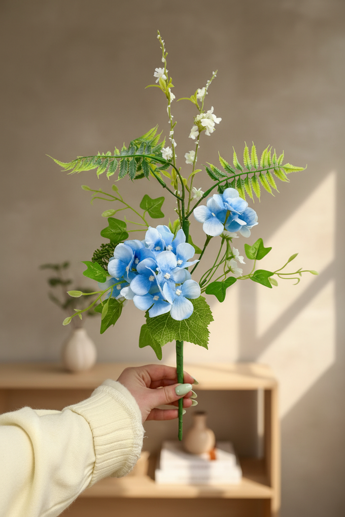 Mixed Blue Hydrangea Ivy Spray