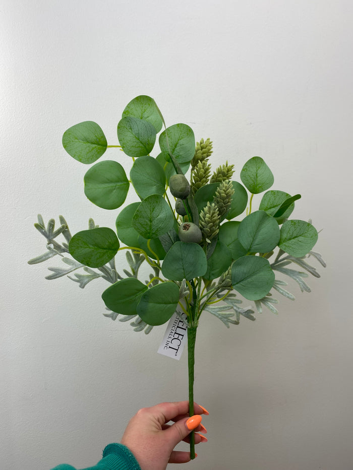 Silk green eucalyptus hops berry mixed pick 18 inch for farmhouse transitional everyday home decor from Magnolias Home Decor