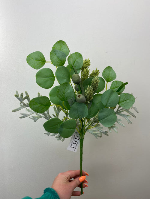 Silk green eucalyptus hops berry mixed pick 18 inch for farmhouse transitional everyday home decor from Magnolias Home Decor