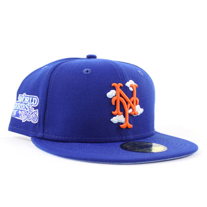 New York Mets COMIC CLOUD 1986 World Series New Era 59Fifty Fitted Hat (Team Color Sky Blue UnderBrim)