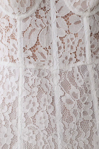 Ottilie Lace And Mesh Midi Dress - White