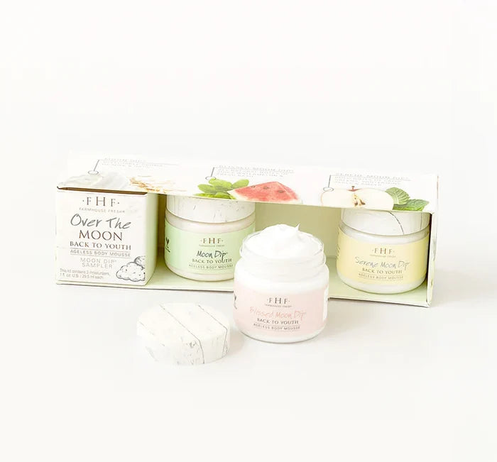FarmHouse Fresh over the moon body mousse sampler 3 piece travel set for self-care gift from Magnolias Home Decor
